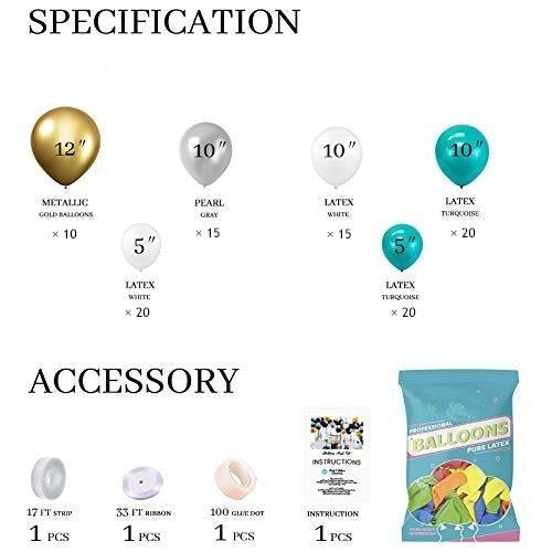 100 Pack 12 Inch, Aqua Teal Party Balloons Garland Kit White Gold balloons for Baby Shower Birthday Summer Party Decorations - Decotree.co Online Shop