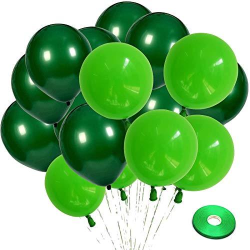100 Pack Green Latex Balloons, Dark Green Balloons and Light Green Balloons with Green Ribbon for Jungle Safari St. Patrick's Day Party Decorations. - Decotree.co Online Shop