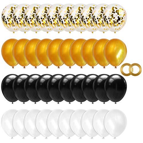 100pcs 12 Inches Latex Black Gold White and Confetti Balloons with Ribbons for Graduation Wedding Birthday Baby Shower Halloween Decorations - Decotree.co Online Shop