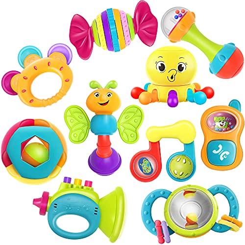 10pcs Baby Rattles Toys Set, Infant Grab N Shake Rattle, Sensory Teether, Early Development Learning Music Toy, Newborn Birthday Gifts for 0 1 2 3 4 5 6 7 8 9 10 12 Month Babies Boy Girl - Decotree.co Online Shop