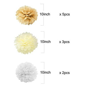 10PCS Mixed Cream Tan Brown White Party Tissue Paper Pom Poms Rustic Wedding Vintage Baby Shower Birthday Nursery Hanging Decoration - Decotree.co Online Shop