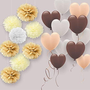 10PCS Mixed Cream Tan Brown White Party Tissue Paper Pom Poms Rustic Wedding Vintage Baby Shower Birthday Nursery Hanging Decoration - Decotree.co Online Shop