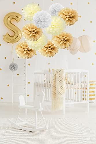 10PCS Mixed Cream Tan Brown White Party Tissue Paper Pom Poms Rustic Wedding Vintage Baby Shower Birthday Nursery Hanging Decoration - Decotree.co Online Shop
