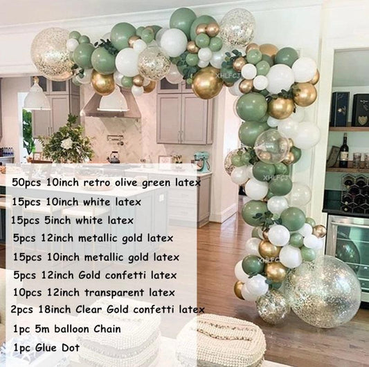 119 Sage Olive Green Balloon Garland Arch Kit White Gold Confetti Balloons Retro Green Balloon Set for Wedding Birthday Baby Shower - Decotree.co Online Shop