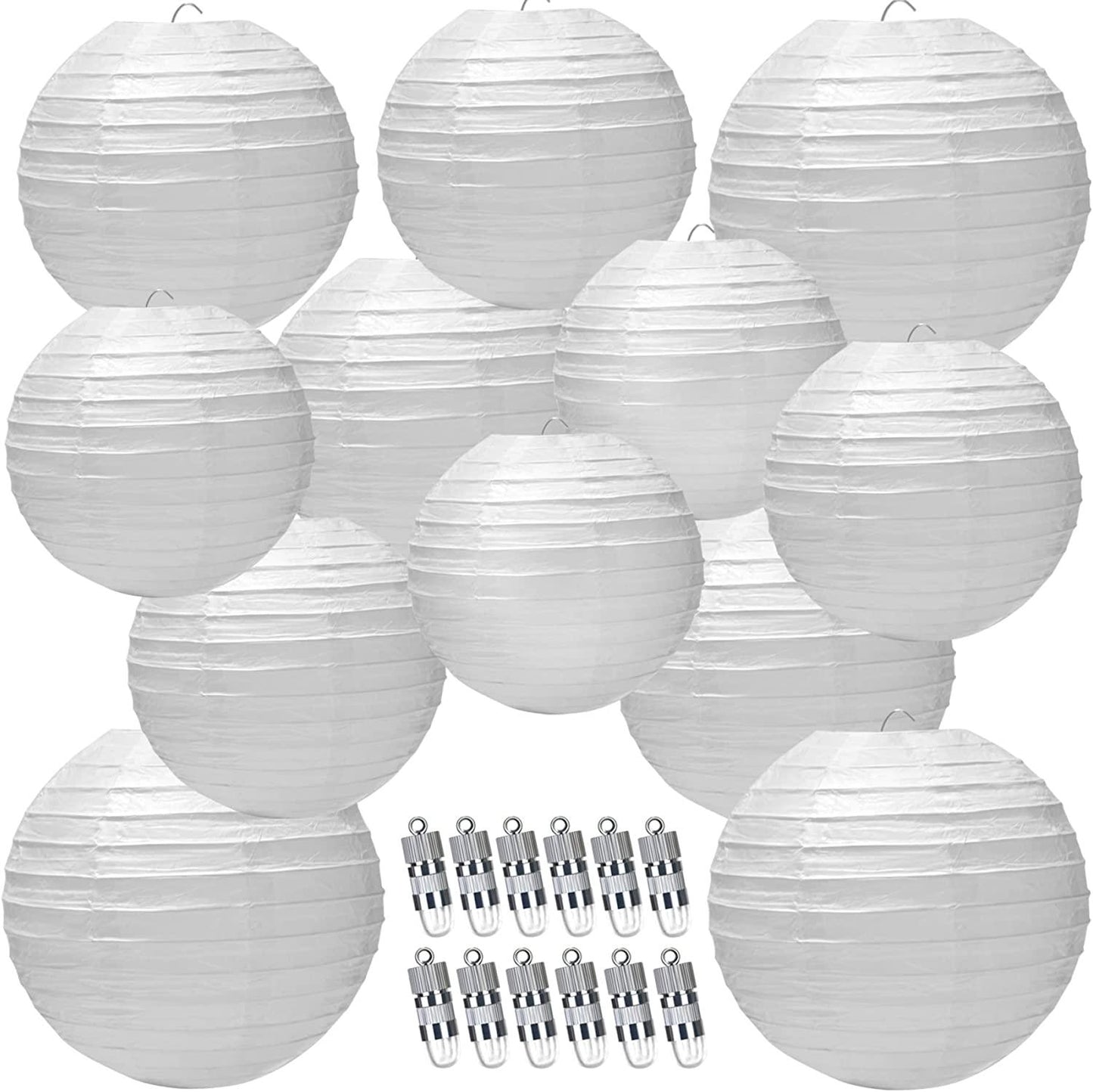 12 Packs LED Paper Lantern with Lights ,6" 8" 10" 12" Round Hanging Chinese/Japanese Ball Lantern for Wedding - Decotree.co Online Shop