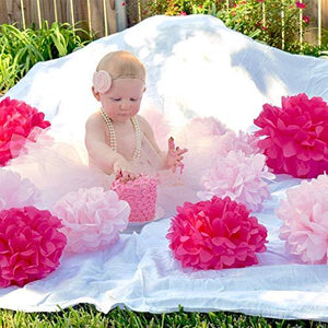 12 pcs Assorted Rainbow Colors Tissue Paper Pom Poms Flower Balls for Birthday Wedding Party Baby Shower Decorations - Decotree.co Online Shop