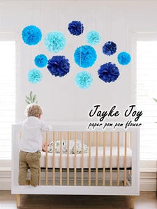 12 Pcs Tissue Pom Poms Kit, Tissue Paper Flowers for Birthday, Boy Baby Shower, Nursery, Graduation, Bachelorette Party Decoration (Blue Mix) - Decotree.co Online Shop
