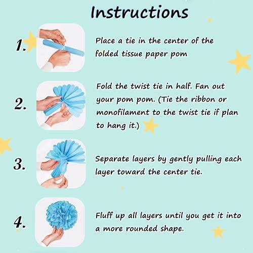 12 Pcs Tissue Pom Poms Kit, Tissue Paper Flowers for Birthday, Boy Baby Shower, Nursery, Graduation, Bachelorette Party Decoration (Blue Mix) - Decotree.co Online Shop