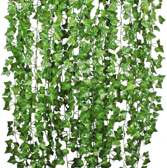 12 Strands Artificial Ivy Leaf Plants Vine Hanging Garland Fake Foliage Flowers Home Kitchen Garden Office Wedding Wall Decor, 84 Feet, Green - Decotree.co Online Shop