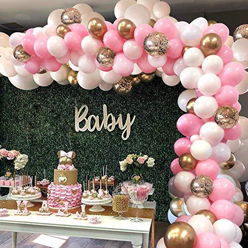 124 Pieces White Pink Gold and Gold Confetti Latex Balloons for Baby Shower Wedding Birthday Graduation - Decotree.co Online Shop