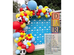 129pcs Cow Pattern Printed Balloon Arch Toy Story Theme Party Supplies Red Yellow Blue Balloons Garland Kit for Mario Toy Story Theme - Decotree.co Online Shop