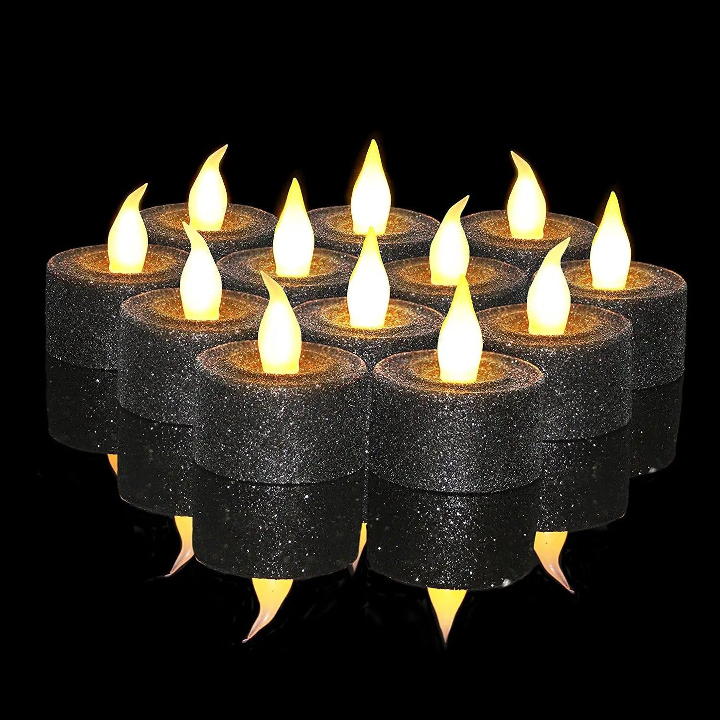 12pcs LED Glittery Candles Battery Operated Tea Lights with Built-In 6/18 Timer for Parties - Decotree.co Online Shop