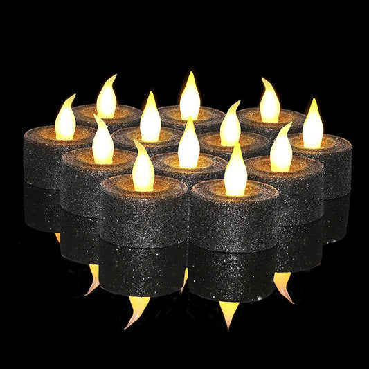 12pcs LED Glittery Candles Battery Operated Tea Lights with Built-In 6/18 Timer for Parties - Decotree.co Online Shop
