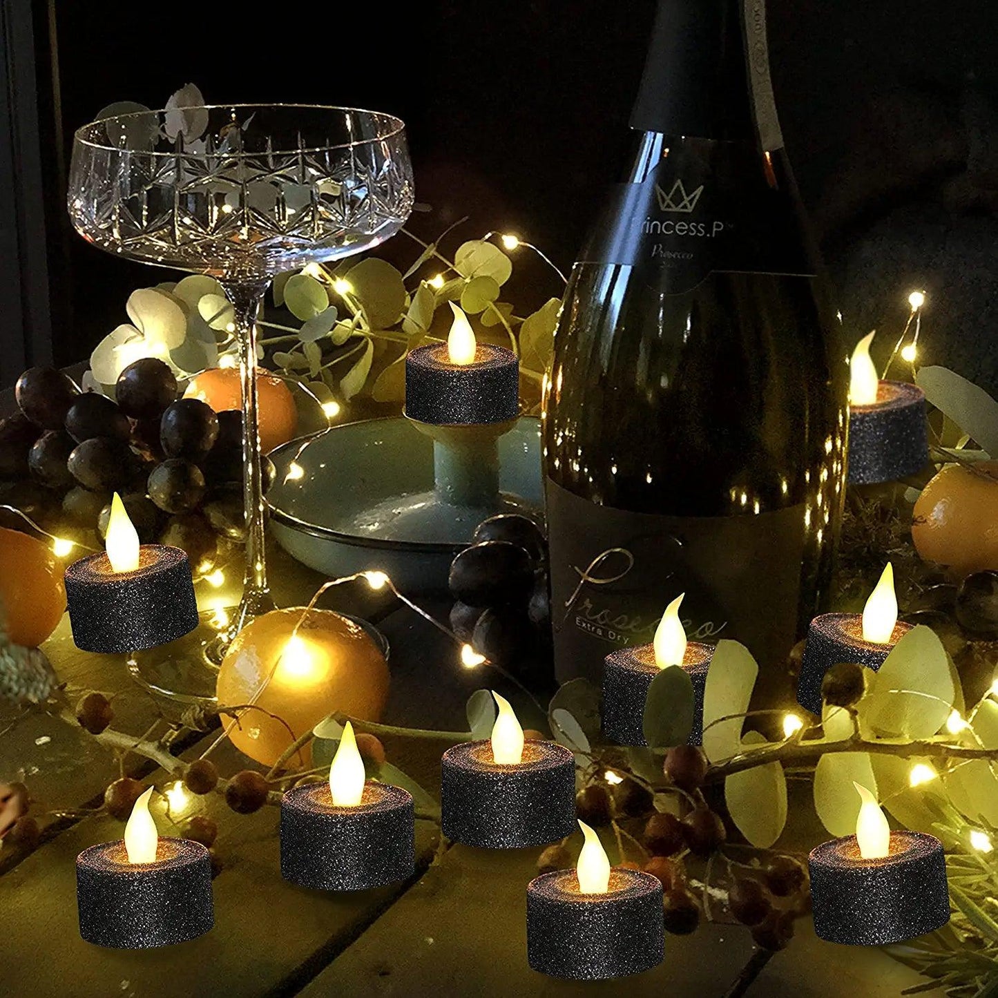 12pcs LED Glittery Candles Battery Operated Tea Lights with Built-In 6/18 Timer for Parties - Decotree.co Online Shop