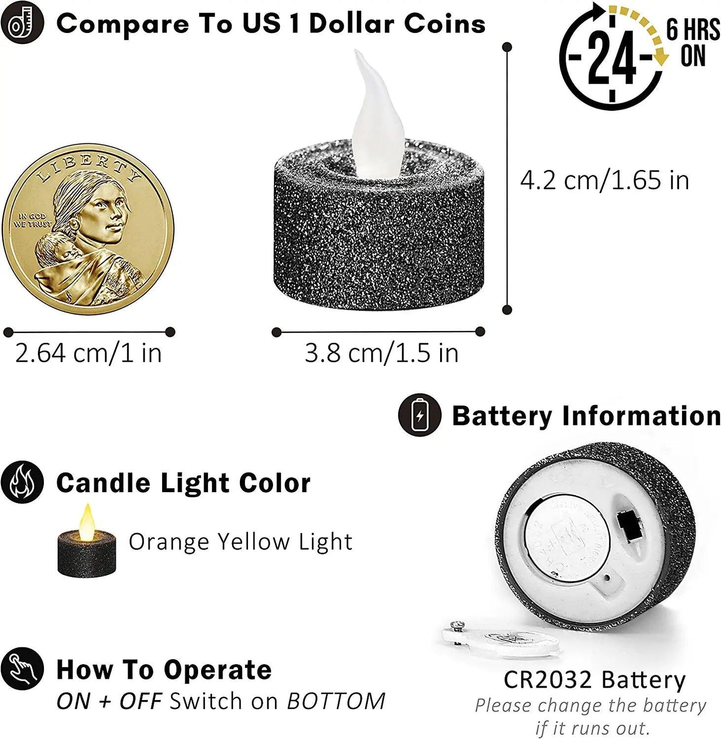 12pcs LED Glittery Candles Battery Operated Tea Lights with Built-In 6/18 Timer for Parties - Decotree.co Online Shop