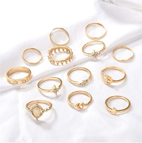 13 Pcs Women Rings Set Knuckle Rings Gold Bohemian Rings for Girls Vintage Gem Crystal Rings Joint Knot Ring Sets for Teens - Decotree.co Online Shop
