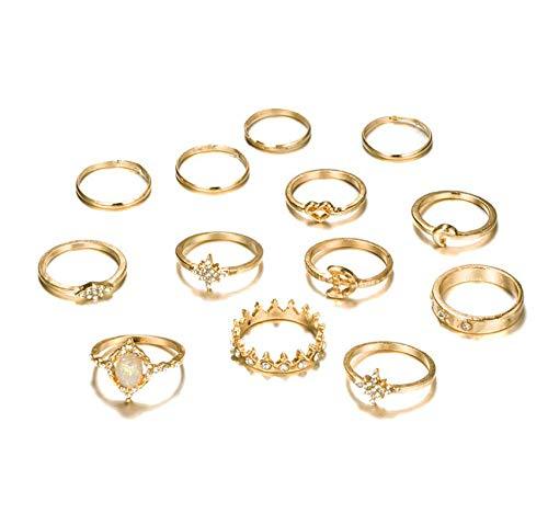13 Pcs Women Rings Set Knuckle Rings Gold Bohemian Rings for Girls Vintage Gem Crystal Rings Joint Knot Ring Sets for Teens - Decotree.co Online Shop