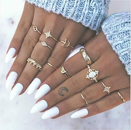 13 Pcs Women Rings Set Knuckle Rings Gold Bohemian Rings for Girls Vintage Gem Crystal Rings Joint Knot Ring Sets for Teens - Decotree.co Online Shop