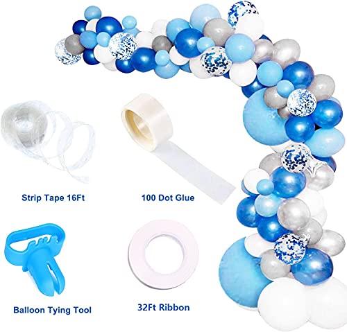 135 Pieces Blue Balloon Garland Arch Kit - White Blue Silver and Blue Confetti Latex Balloons - Decotree.co Online Shop