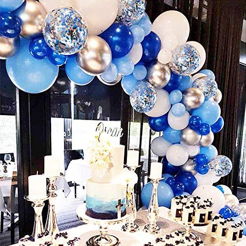 135 Pieces Blue Balloon Garland Arch Kit - White Blue Silver and Blue Confetti Latex Balloons - Decotree.co Online Shop