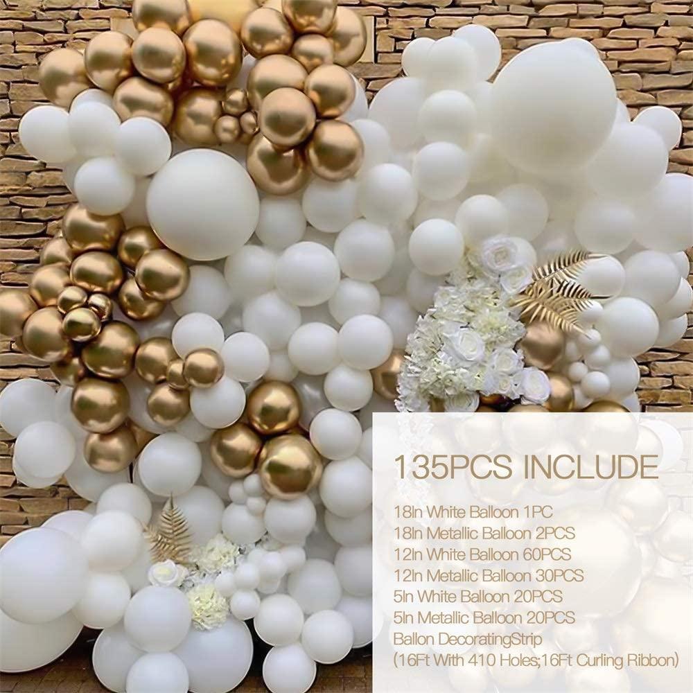 135PCS 18In 12In 5In Metallic Gold Balloon Arch Garland For Festival Picnic Family Engagement, Wedding, Birthday Party, Gold Theme - Decotree.co Online Shop