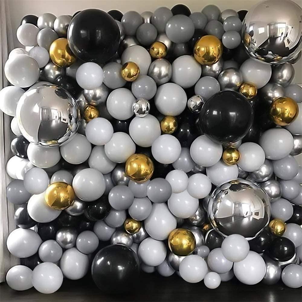 136PCS Metallic Silver Gold Black Grey Macaron Grey Balloon Arch Garland - Decotree.co Online Shop