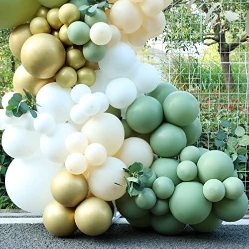 139 Pcs Sage Balloons Garland Kit Arch Olive Green White And Metallic Gold Nude Safari Birthday Party Decoration - Decotree.co Online Shop