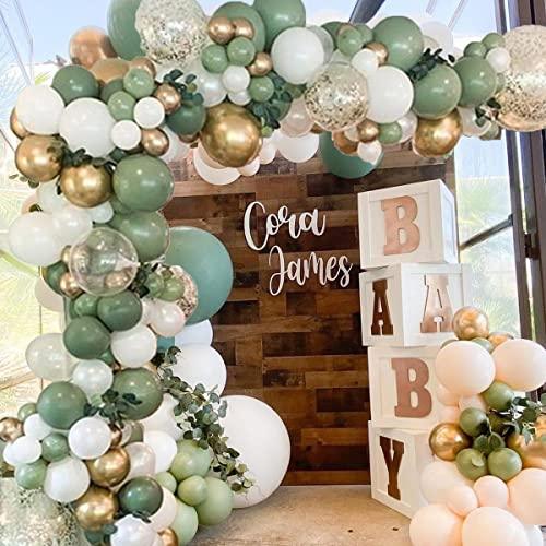 139 Pcs Sage Balloons Garland Kit Arch Olive Green White And Metallic Gold Nude Safari Birthday Party Decoration - Decotree.co Online Shop