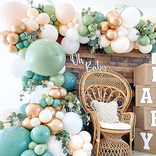 139 Pcs Sage Balloons Garland Kit Arch Olive Green White And Metallic Gold Nude Safari Birthday Party Decoration - Decotree.co Online Shop
