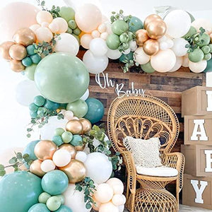 139 Pcs Sage Balloons Garland Kit Arch Olive Green White And Metallic Gold Nude Safari Birthday Party Decoration - Decotree.co Online Shop