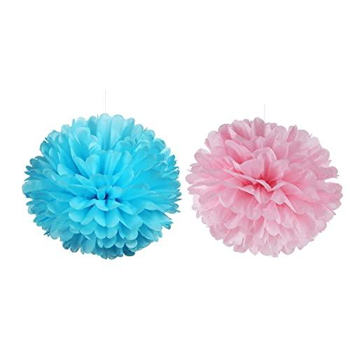 14" Pink and Blue Tissue Pom Poms Kit DIY Decorative Paper Flowers for Baby Shower Boy or Girl Gender Reveal Party Wedding Backdrop Pack of 10 - Decotree.co Online Shop