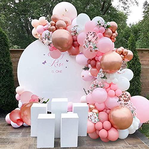 143Pcs Girl's Birthday Pink and Rose Gold Confetti Different Size Balloons Garland Kit - Decotree.co Online Shop