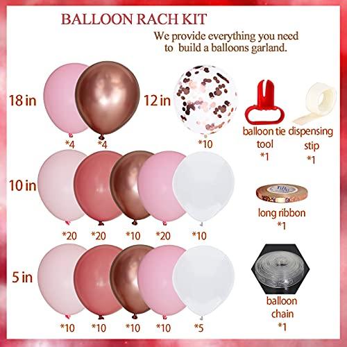 143Pcs Girl's Birthday Pink and Rose Gold Confetti Different Size Balloons Garland Kit - Decotree.co Online Shop