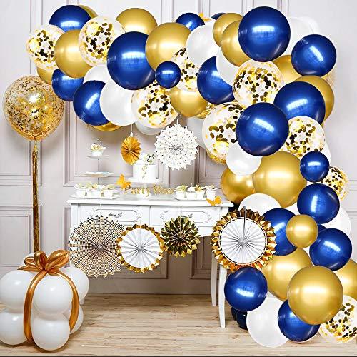 146pcs Navy Royal Blue and Gold Balloon Confetti Balloon, White Latex Balloon for Birthday, Baby Shower - Decotree.co Online Shop
