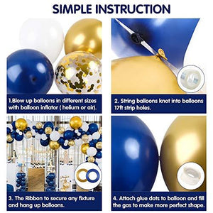 146pcs Navy Royal Blue and Gold Balloon Confetti Balloon, White Latex Balloon for Birthday, Baby Shower - Decotree.co Online Shop