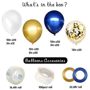 146pcs Navy Royal Blue and Gold Balloon Confetti Balloon, White Latex Balloon for Birthday, Baby Shower - Decotree.co Online Shop