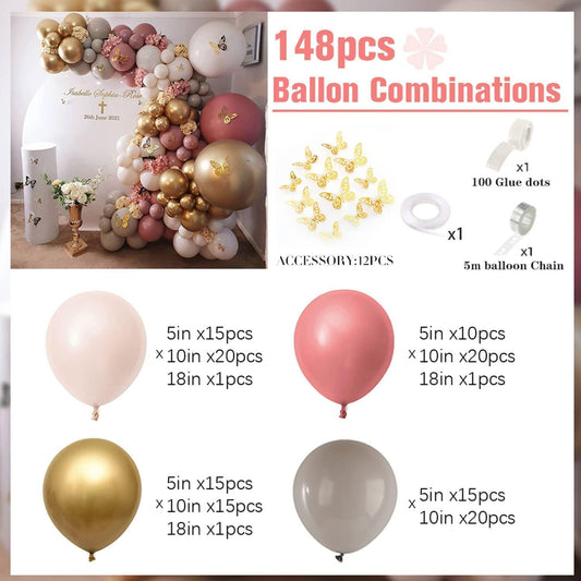 148PCS Rose and Pink Balloon Garland Arch Kit, Gold Chrome balloons Latex Balloons - Decotree.co Online Shop