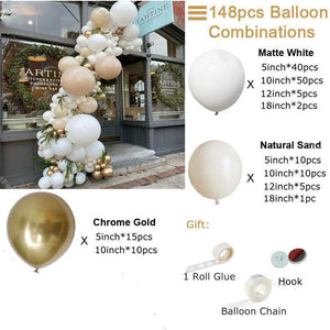 148pcs Beige White Balloon Arch Garland Kit Sand Birthday Decoration Kids Girl/Boy Gold Globos Holy Baptism Party Decor Supplies - Decotree.co Online Shop