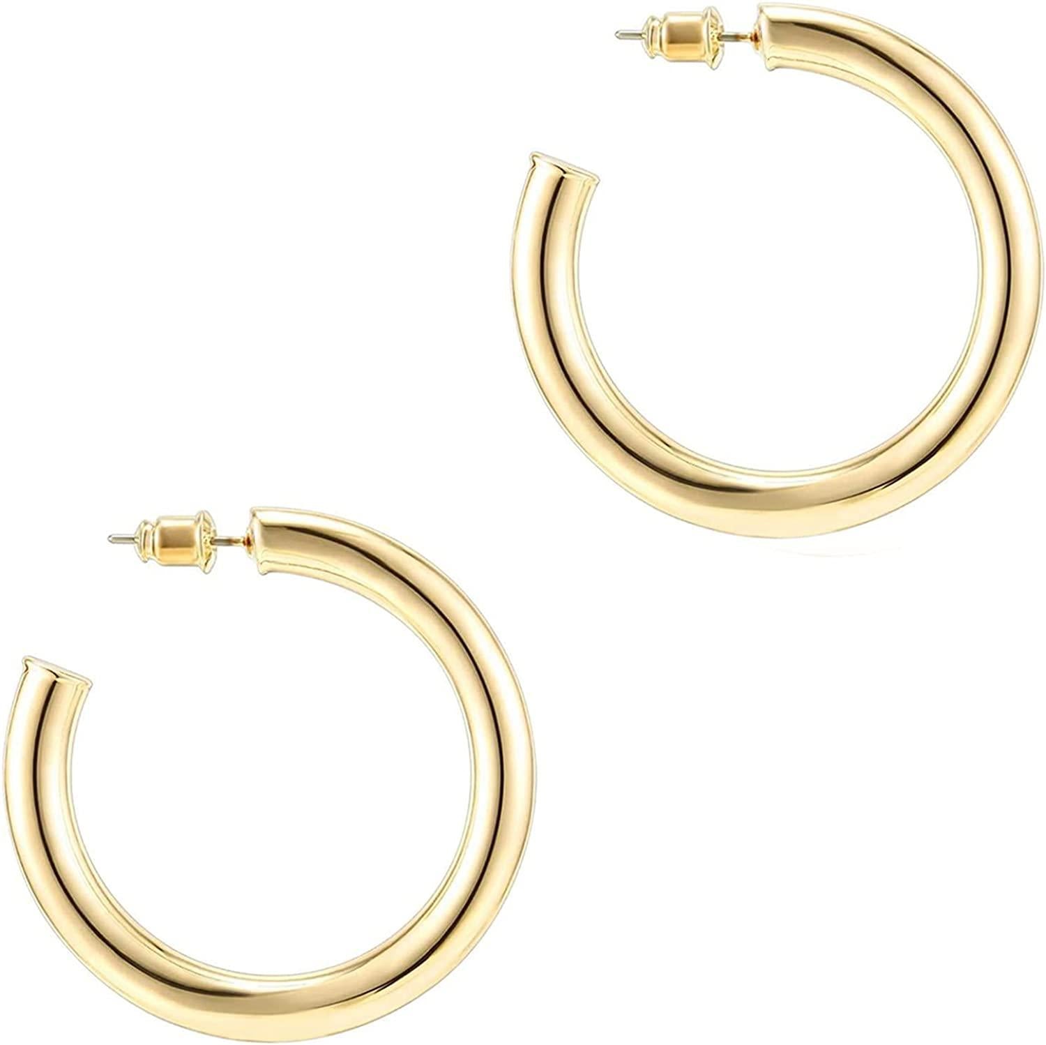 14K Gold Colored Lightweight Chunky Open Hoops - Decotree.co Online Shop