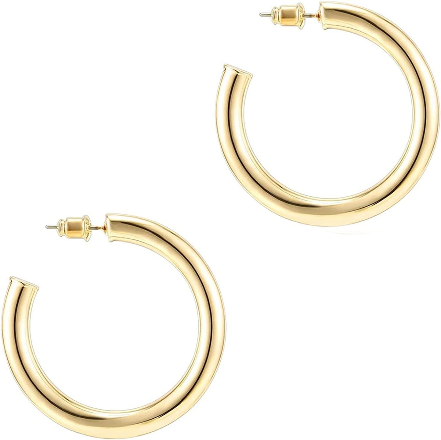 14K Gold Colored Lightweight Chunky Open Hoops - Decotree.co Online Shop