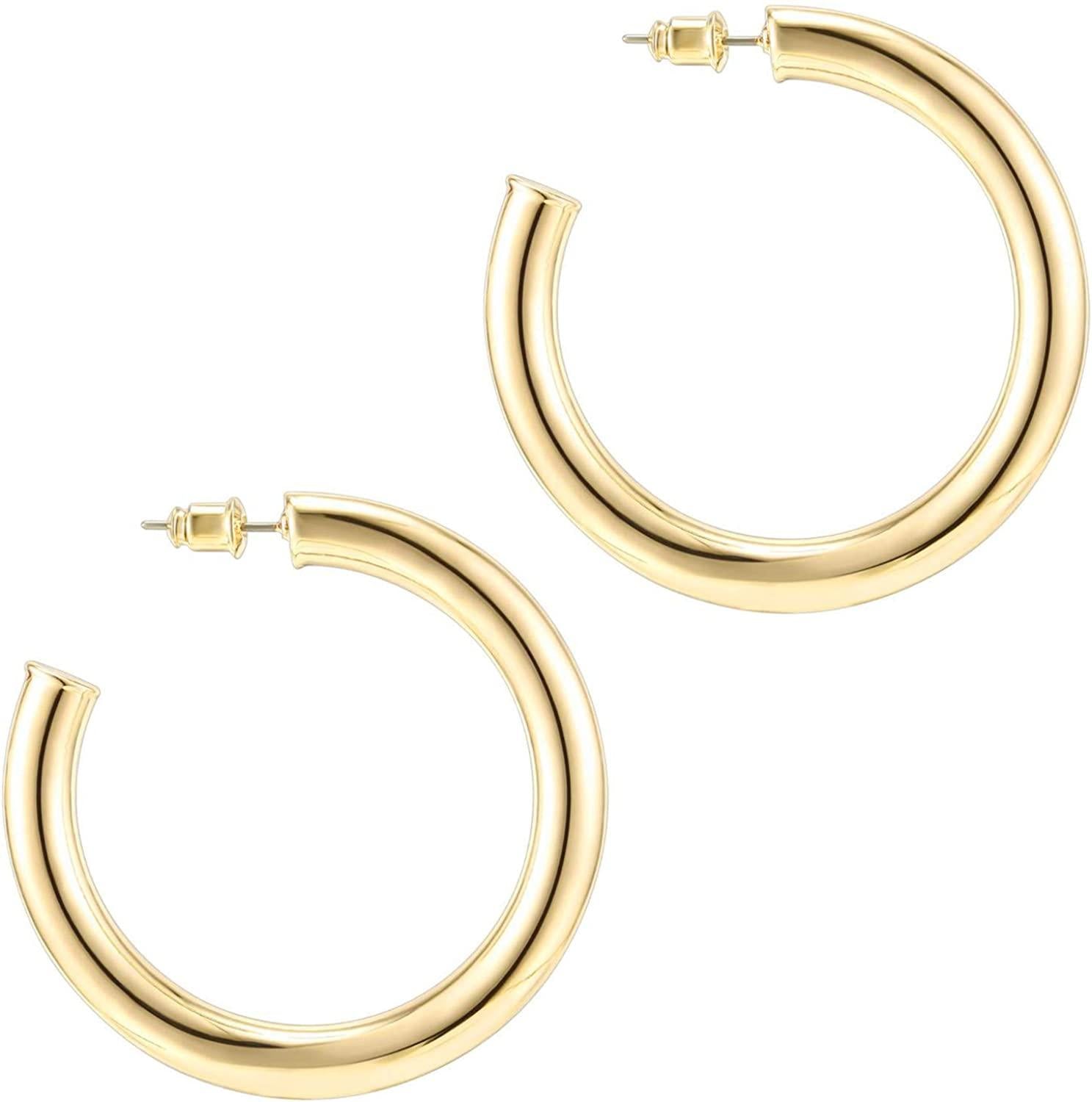 14K Gold Colored Lightweight Chunky Open Hoops - Decotree.co Online Shop