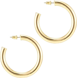14K Gold Colored Lightweight Chunky Open Hoops - Decotree.co Online Shop
