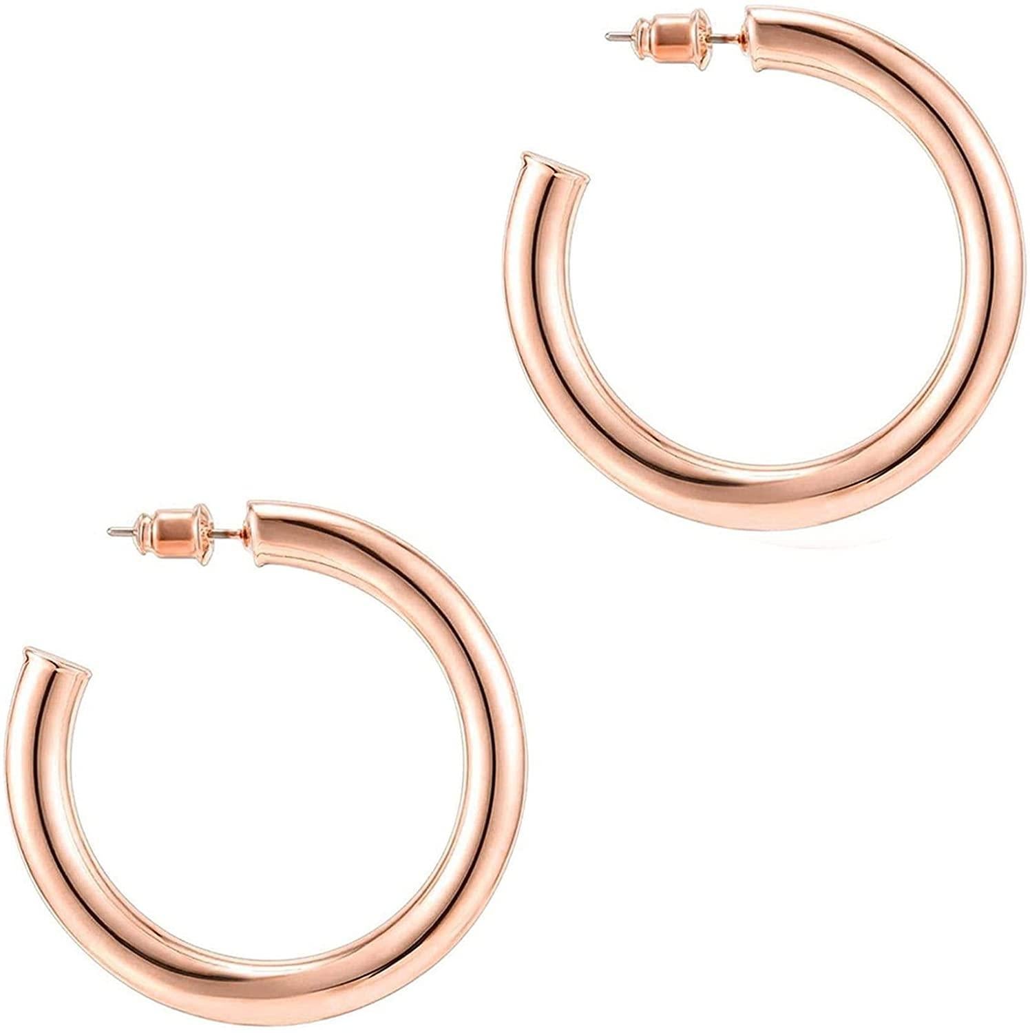 14K Gold Colored Lightweight Chunky Open Hoops - Decotree.co Online Shop