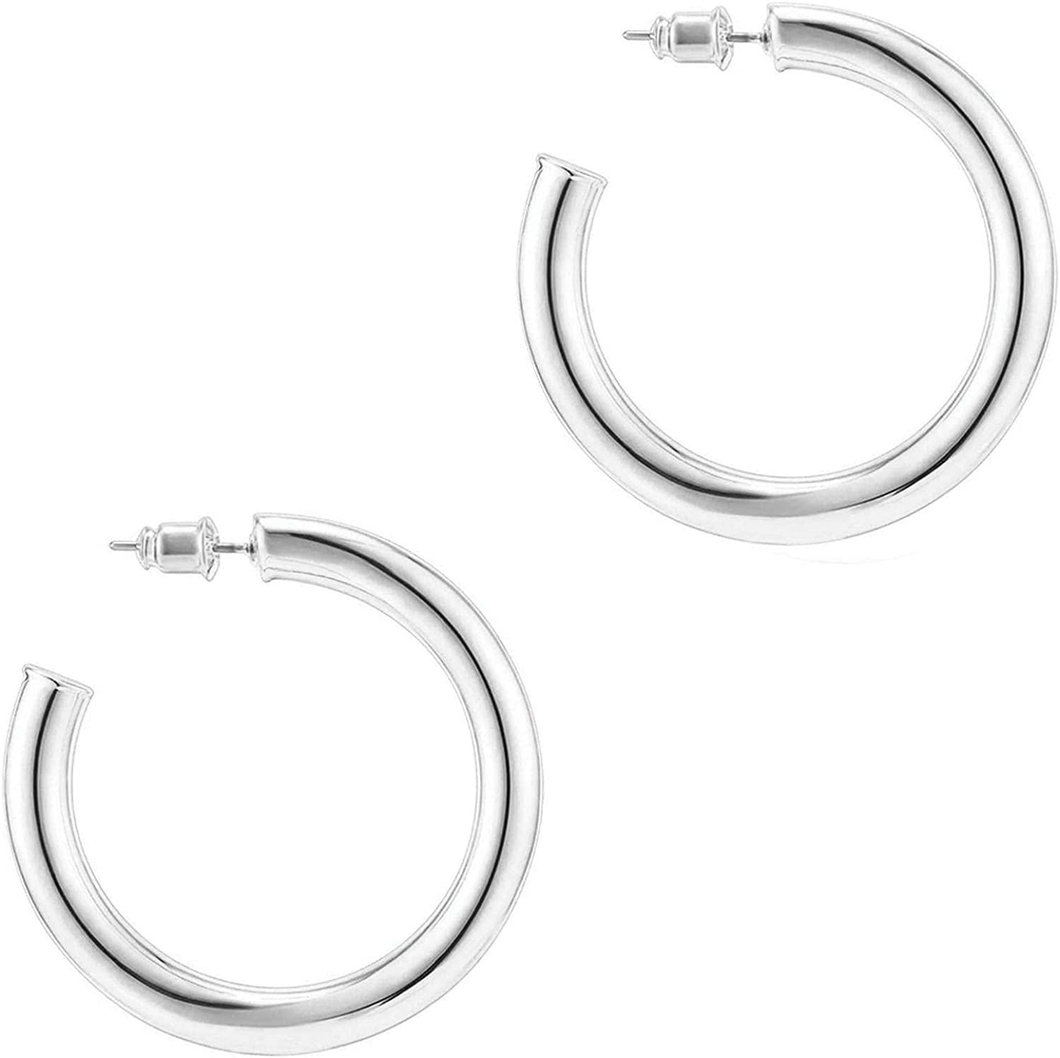 14K Gold Colored Lightweight Chunky Open Hoops - Decotree.co Online Shop