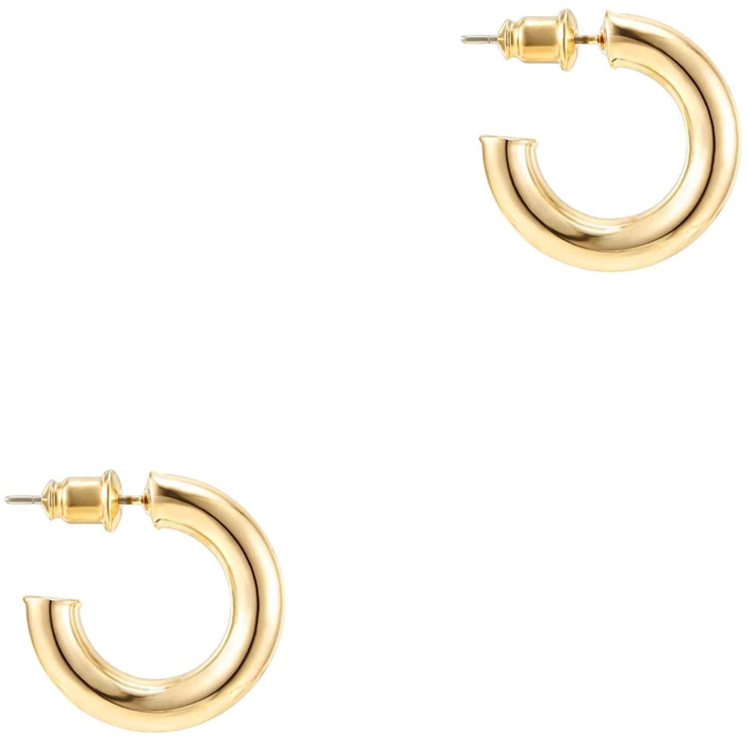 14K Gold Colored Lightweight Chunky Open Hoops - Decotree.co Online Shop