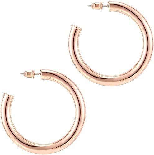 14K Gold Colored Lightweight Chunky Open Hoops - Decotree.co Online Shop