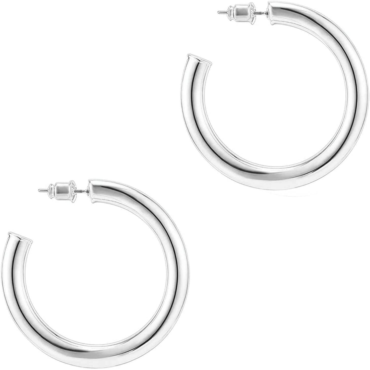 14K Gold Colored Lightweight Chunky Open Hoops - Decotree.co Online Shop
