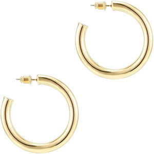 14K Gold Colored Lightweight Chunky Open Hoops - Decotree.co Online Shop