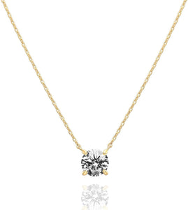 14K Gold Plated Crystal Solitaire 1.5 Carat (7.3mm) CZ Dainty Choker Necklace - Decotree.co Online Shop