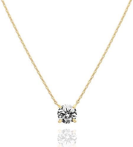 14K Gold Plated Crystal Solitaire 1.5 Carat (7.3mm) CZ Dainty Choker Necklace - Decotree.co Online Shop